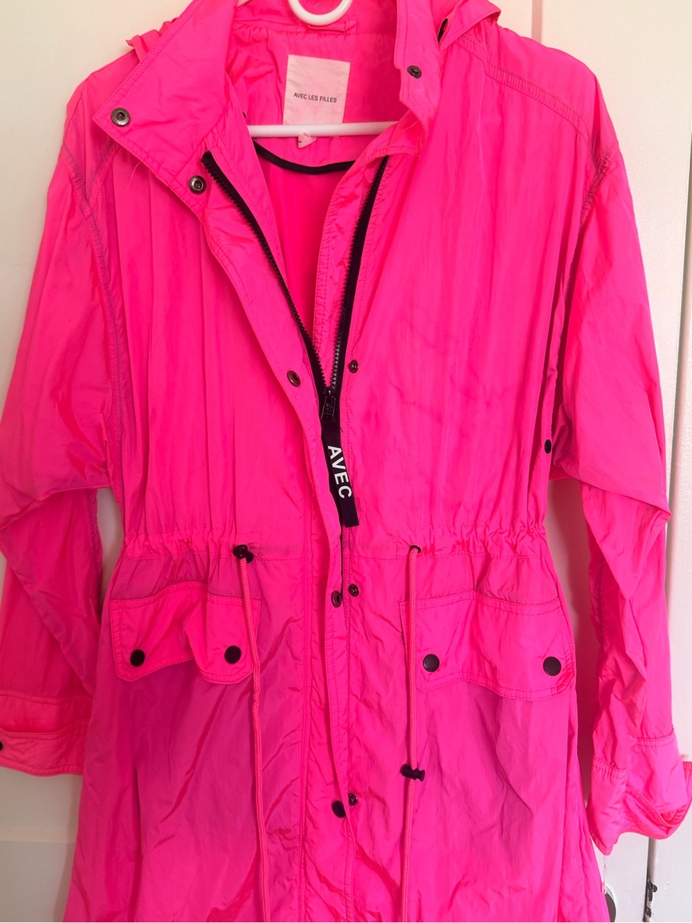 Avec Les Filles Neon Pink Drawstring Trench Coat